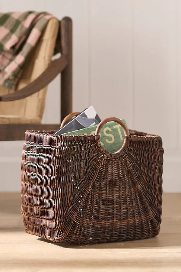 Rattan Handled Small Magazine Basket - Brown product