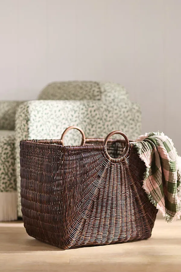 Rattan Large Handled Magazine Basket - Brown product