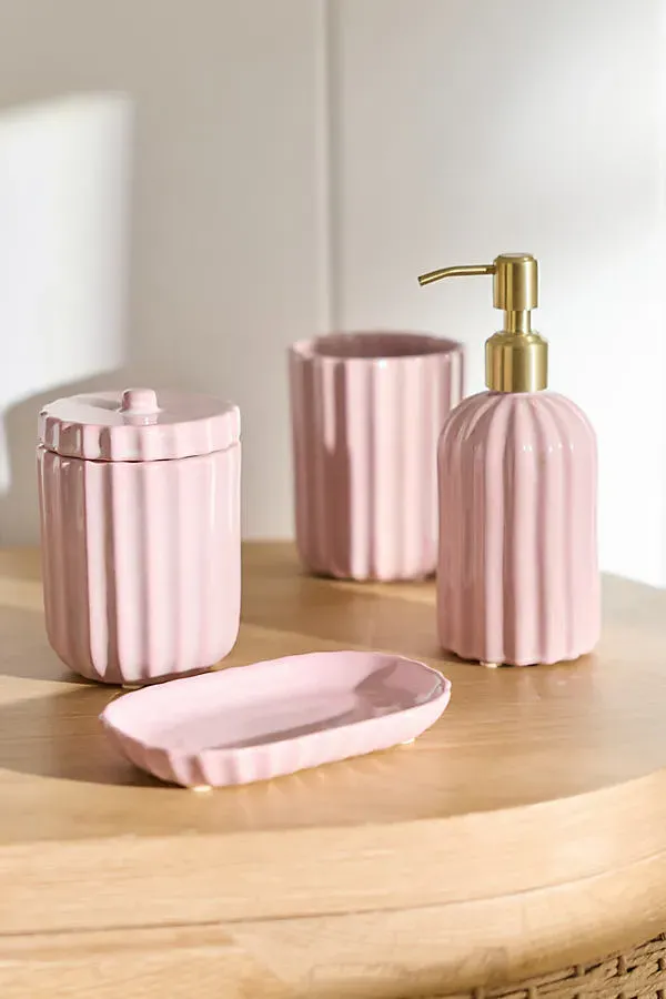 Reactive Ribbed Bath Canister - Pink, Ceramic product