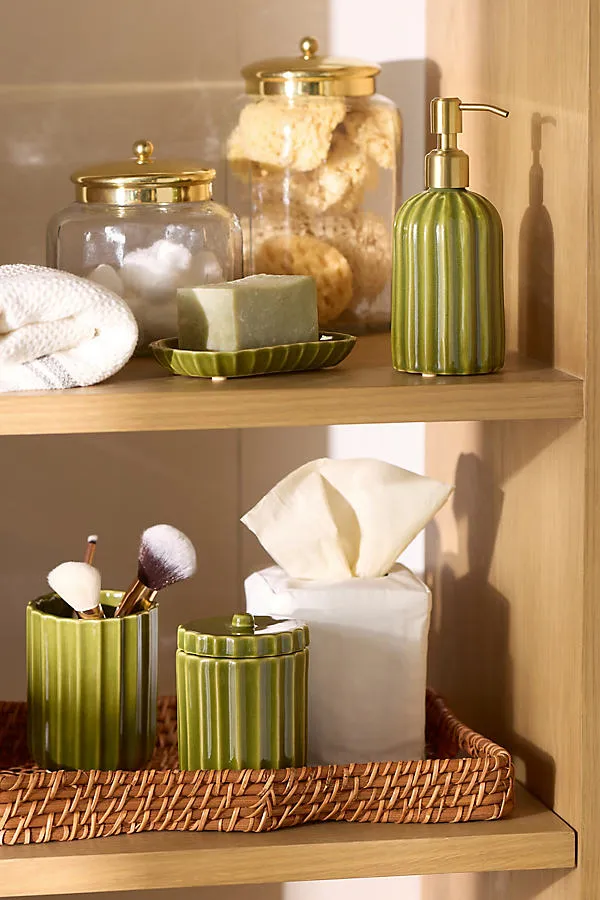 Reactive Ribbed Ceramic Soap Dish - Green product