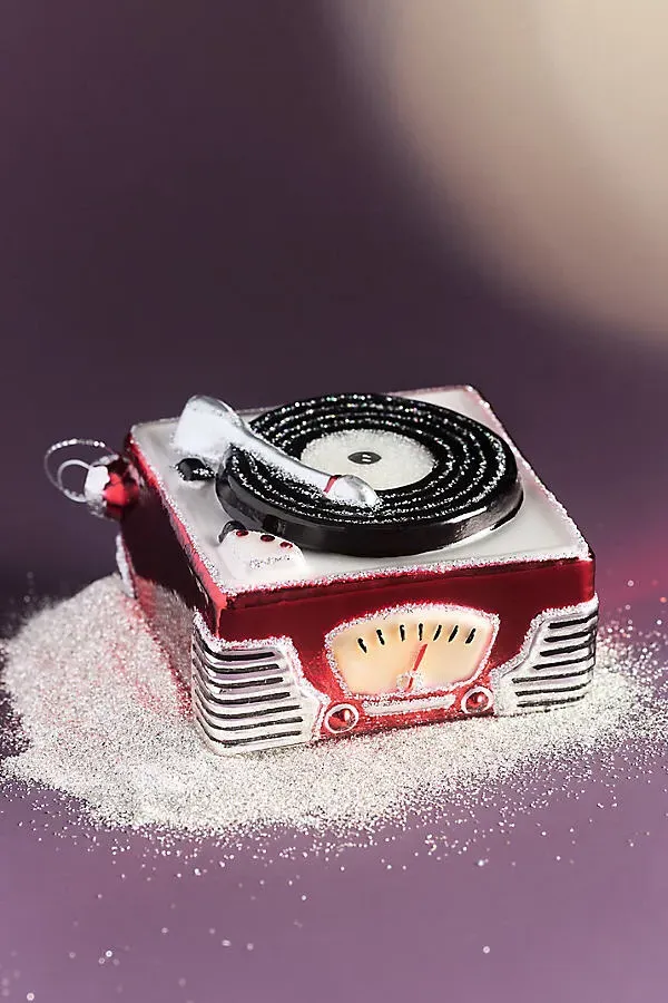 Record Player Glass Ornament - Black by Anthropologie