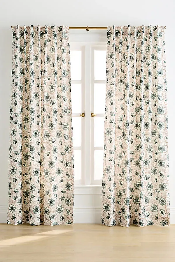 Reece Floral Tapestry Weave Curtain - White, Cotton product