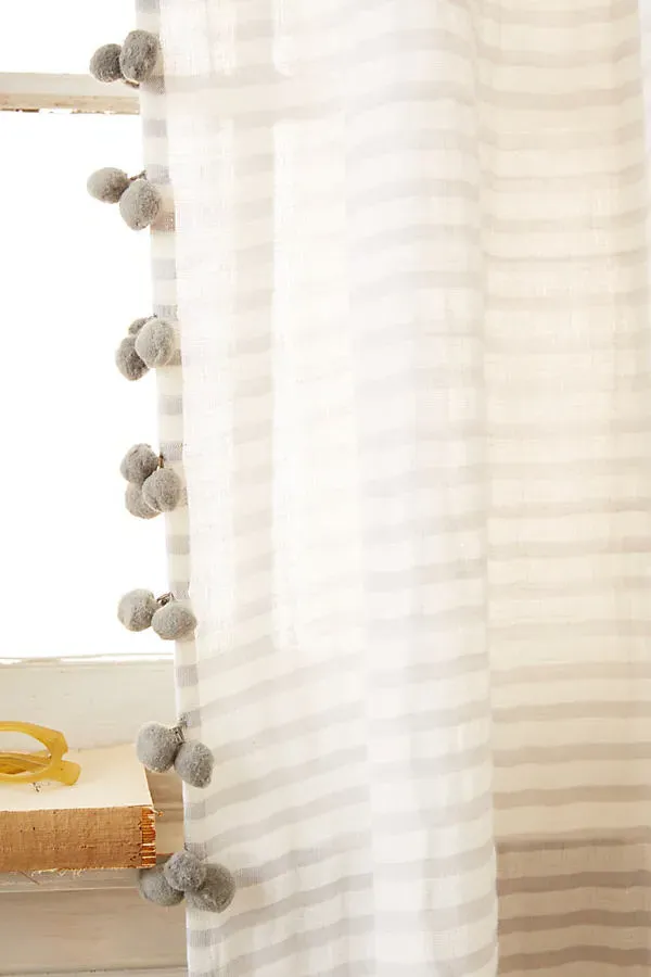 Reise Sheer Curtain with Pom-Pom Trim - Cotton, Linen product