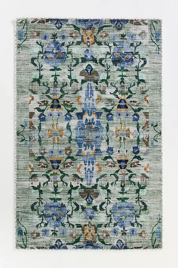 Ren Floral Rug 9x12 - Blue, Polyester by Anthropologie