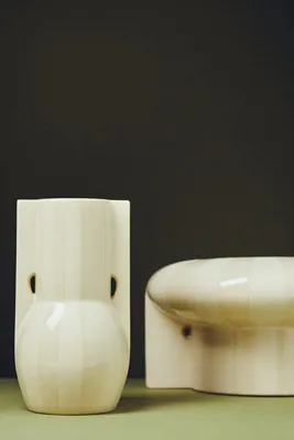 Replay Tonal Striped Footed Ceramic Display Bowl - Ivory product