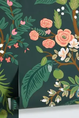 Rifle Paper Co. Peacock Wallpaper - Black, Green product
