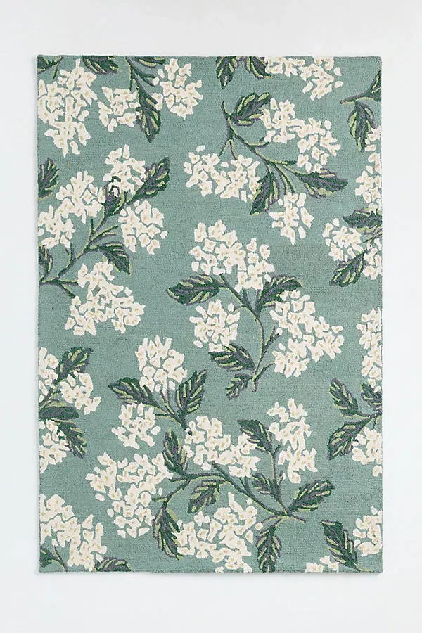 Rifle Paper Co. x Loloi Hydrangea Floral Rug - Green, Wool by Anthropologie