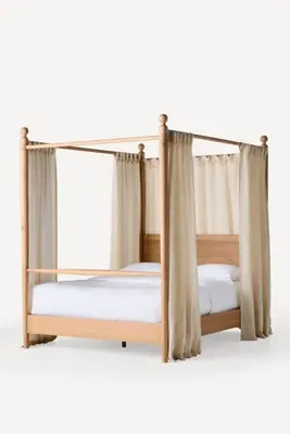 Roma EU King Canopy Bed - White, Oak Wood product