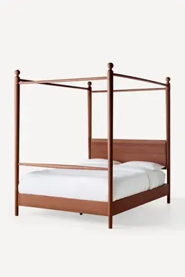 Roma Queen Size Canopy Bed - Brown, Oak product