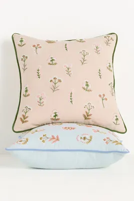 Rosalie Embroidered Floral Cushion - Blue, Cotton product