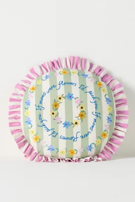 Round Floral Embroidered Cushion - Cotton, Linen product