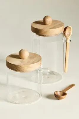 Round Glass Storage Canister with Acacia Lid and Spoon product