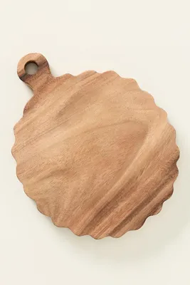 Round Scalloped Wood Cheese Board - Brown, Acacia by Anthropologie, alternate view