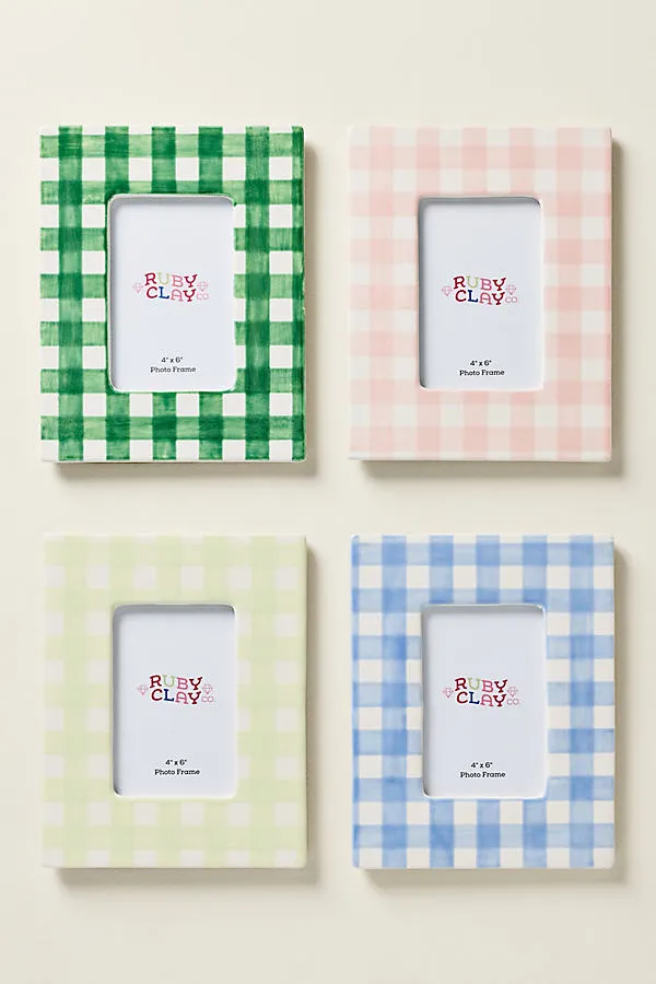Ruby Clay Ceramic Gingham Photo Frame - Pink, Ceramic product