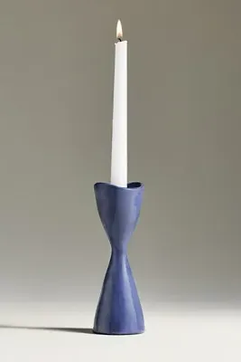 Ruby Clay Veda Hourglass Taper Candle Holder - Blue, Ceramic by Anthropologie, image 2