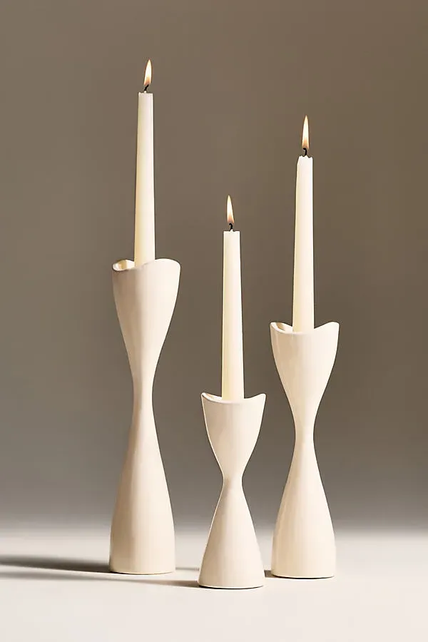 Ruby Clay Veda Hourglass Taper Candle Holder Large - Ivory, Ceramic by Anthropologie