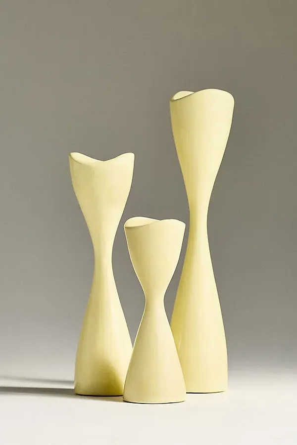 Ruby Clay Veda Hourglass Taper Candle Holder - Yellow, Ceramic by Anthropologie