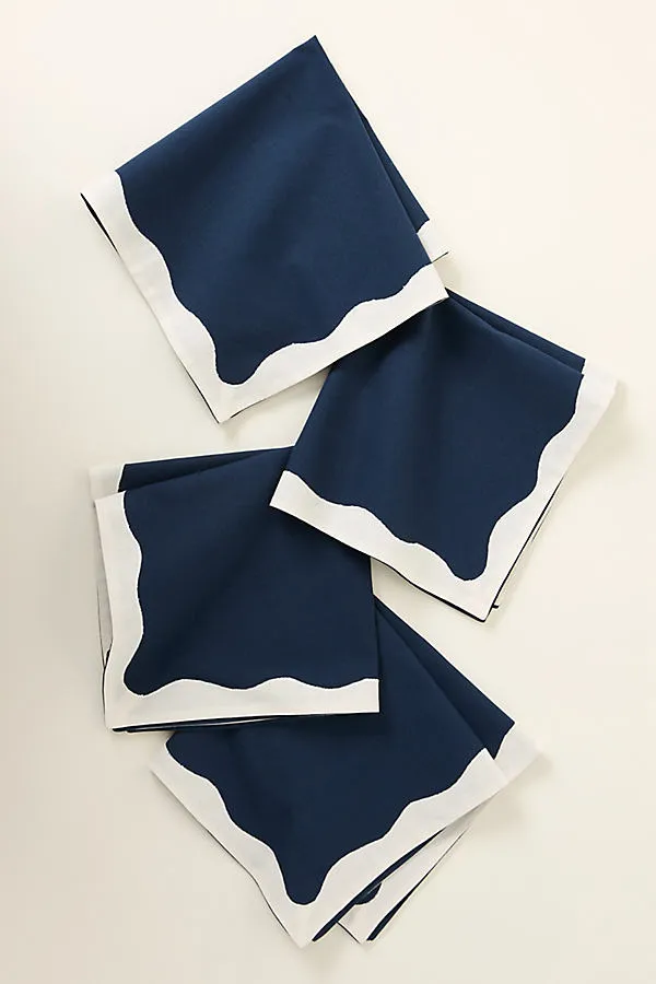 Ruby Scallop-Border Napkins Set of 4 - Blue, Cotton product