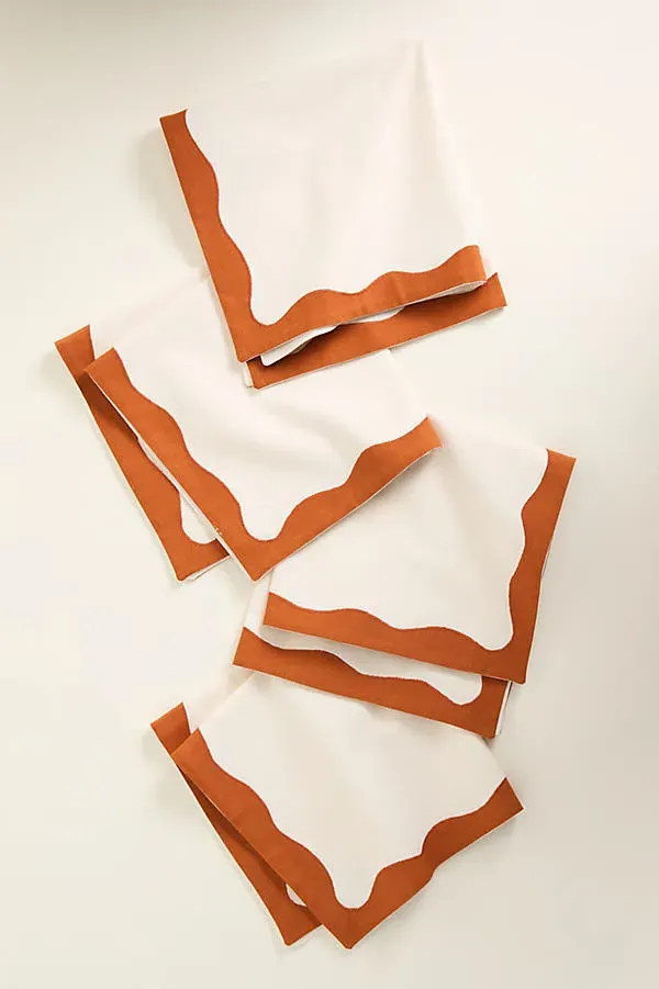 Ruby Scallop-Border Napkins Set of 4 - Orange, Cotton product