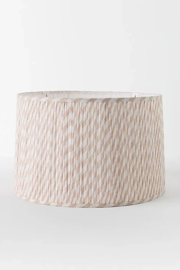 Ruched Printed Drum Lampshade - Beige, Cotton by Anthropologie