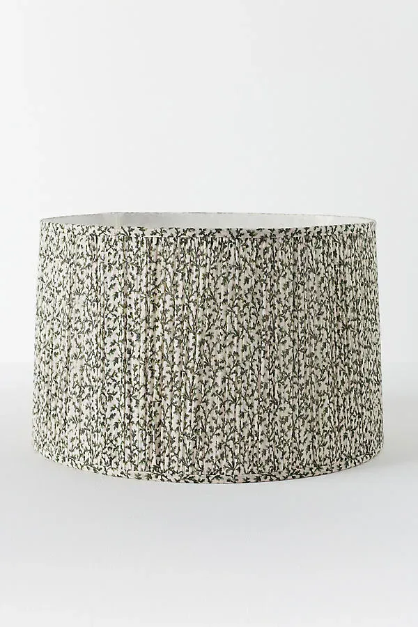 Ruched Printed Drum Lampshade - Green, Cotton by Anthropologie