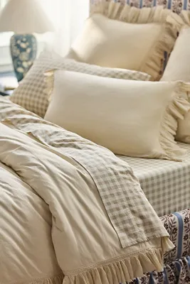 Ruffled Organic Sateen Duvet Cover - White, Cotton alternate view