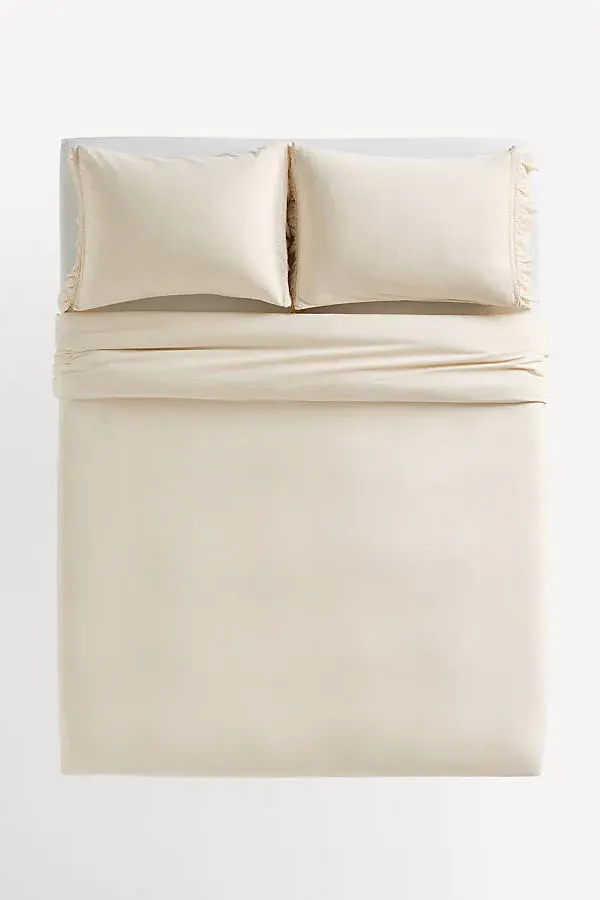 Ruffled Organic Sateen Duvet Cover - White, Cotton product