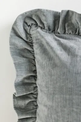 Ruffled Velvet Rectangular Throw Pillow - Blue, Cotton/Rayon by Anthropologie, alternate view