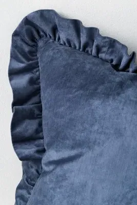 Ruffled Velvet Square Throw Pillow - Blue, Cotton/Rayon by Anthropologie, alternate view