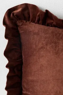 Ruffled Velvet Throw Pillow - Brown, Cotton/Rayon by Anthropologie, image 2