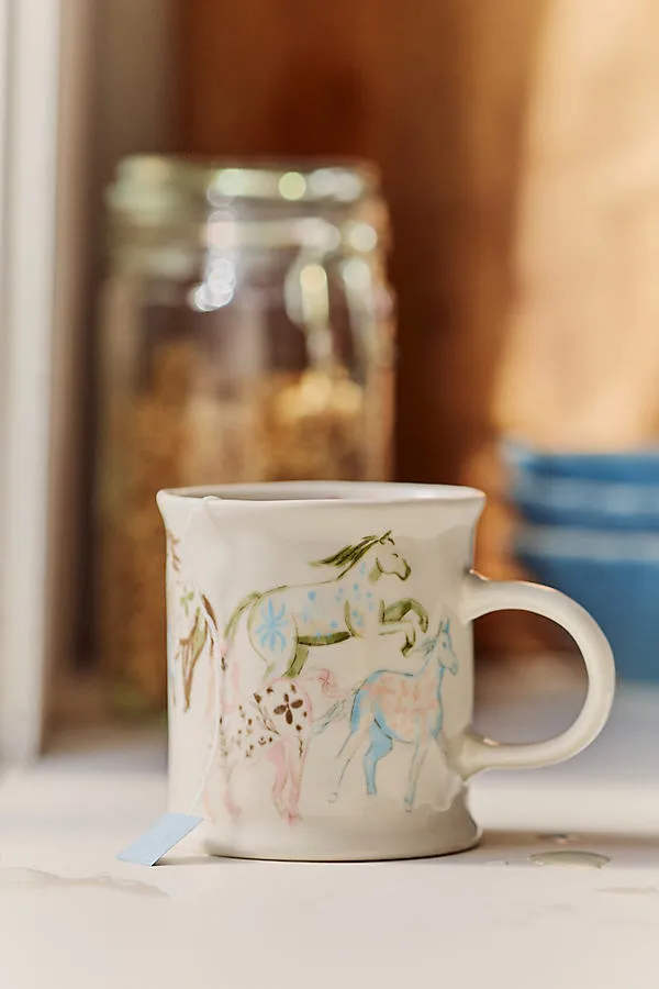 Run Wild Stoneware Mug - Beige by Anthropologie