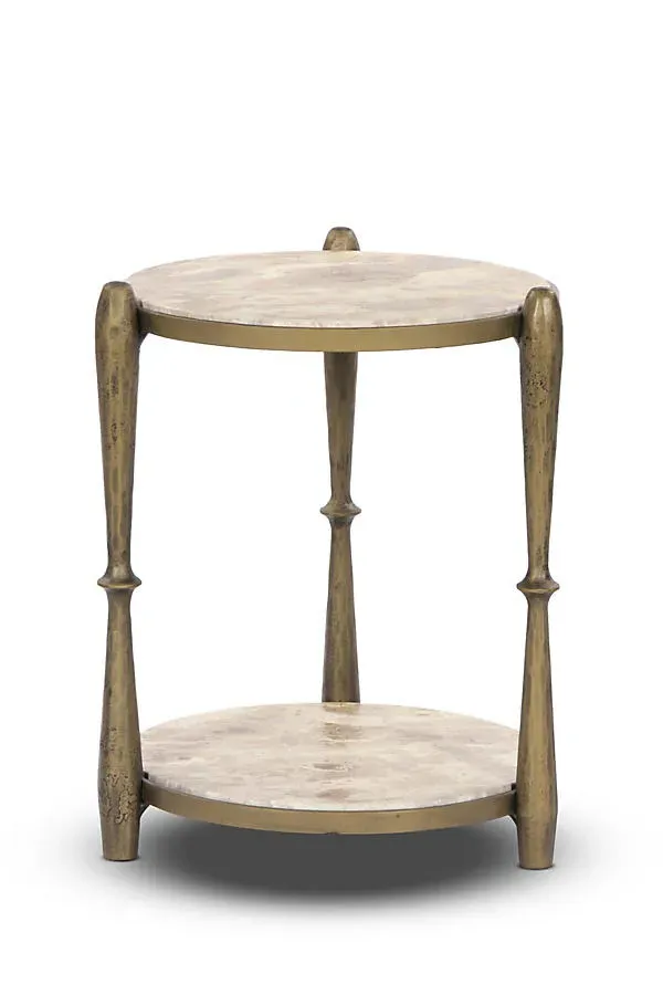 Ruthie Round End Table - Gold, Marble by Anthropologie