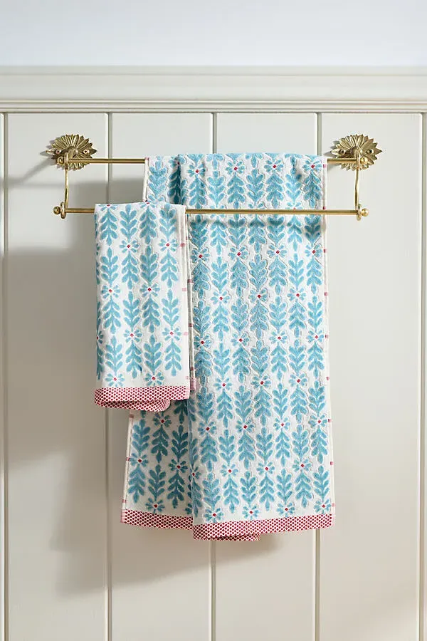 Sabine Floral Woven Towel Collection - Blue, Cotton by Anthropologie