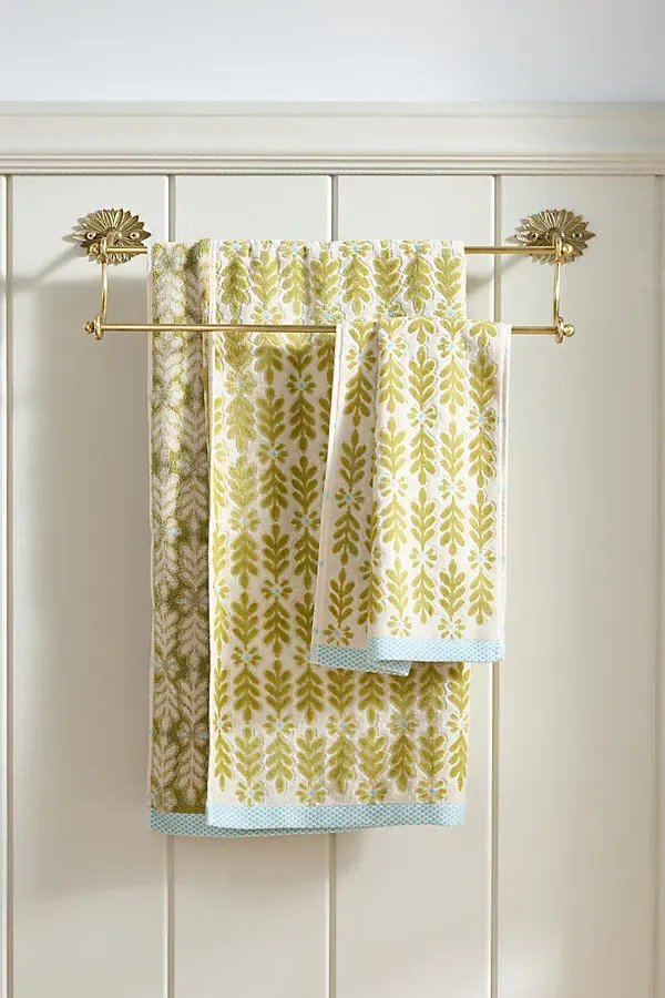 Sabine Floral Woven Towel Collection - Green, Cotton by Anthropologie
