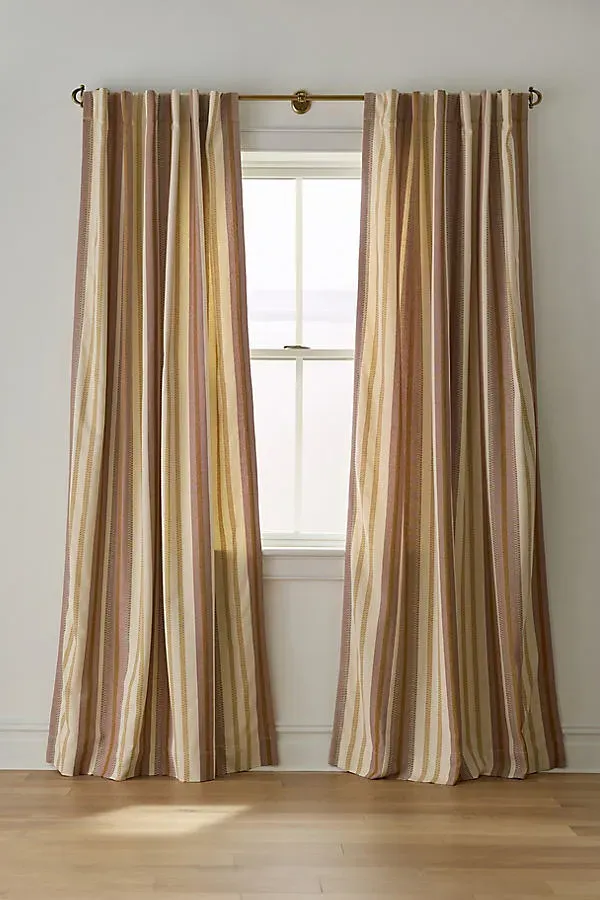 Safi Striped Woven Jacquard Curtain - Yellow, Cotton by Anthropologie
