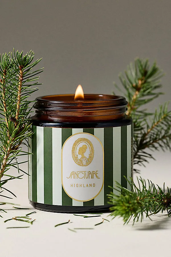 Sanctuaire Woody Highland Glass Candle - Green, Cotton by Anthropologie