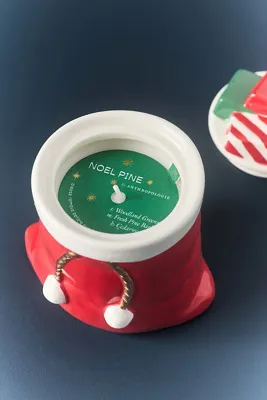 Santa's Bag Woody Noel Pine Ceramic Candle - Red by Anthropologie, alternate view