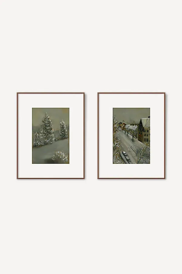 Sara Jeffries Wintery Scene Diptych - Green product
