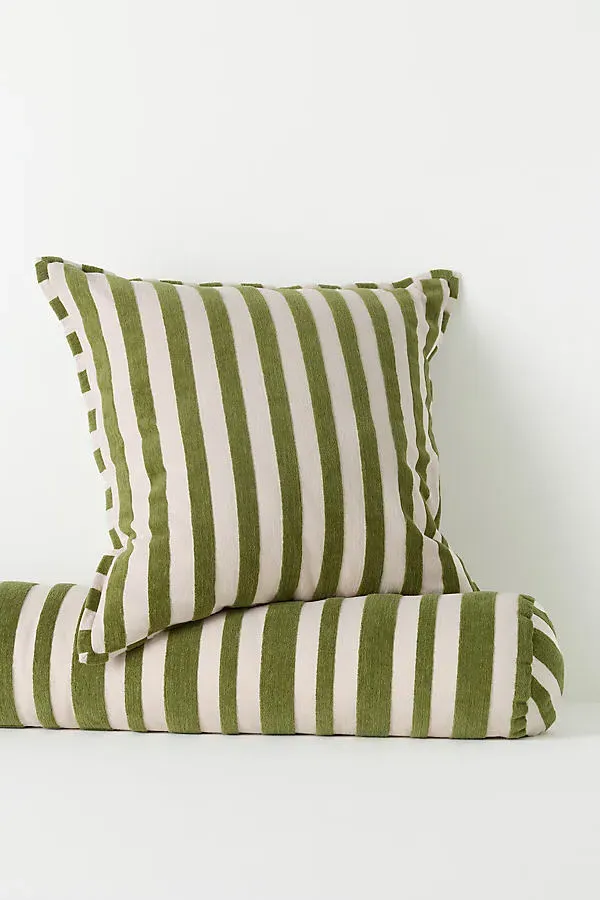 Sarah Striped Cotton-Chenille Pillow - Green by Anthropologie