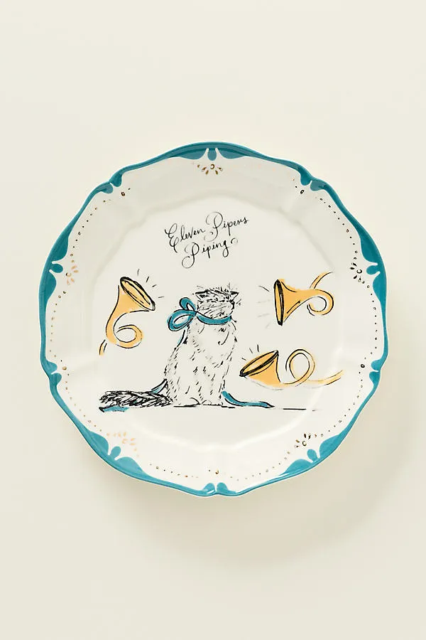Sarah Writes In Ink 12 Days of Christmas Dessert Plates - Blue by Anthropologie
