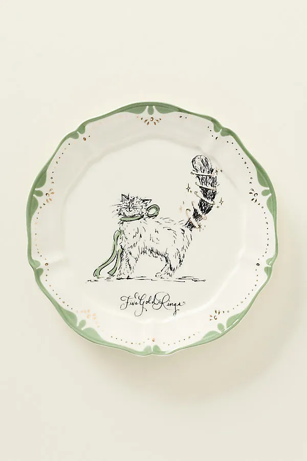 Sarah Writes In Ink 12 Days of Christmas Dessert Plates - Green by Anthropologie