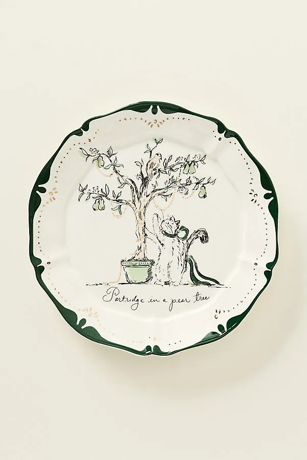 Sarah Writes In Ink 12 Days of Christmas Dessert Plates - Green by Anthropologie