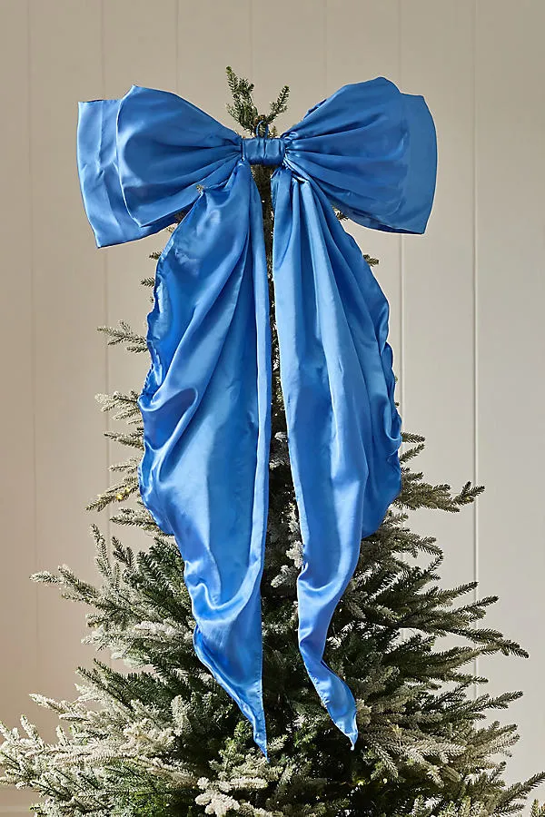 Satin Bow Tree Topper - Blue, Polyester by Anthropologie