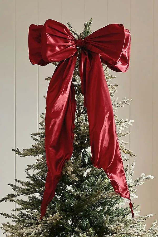 Satin Bow Tree Topper - Red, Polyester by Anthropologie