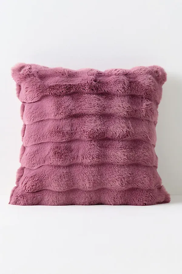 Scallop Carved Faux-Fur Cushion - Purple, Polyester product