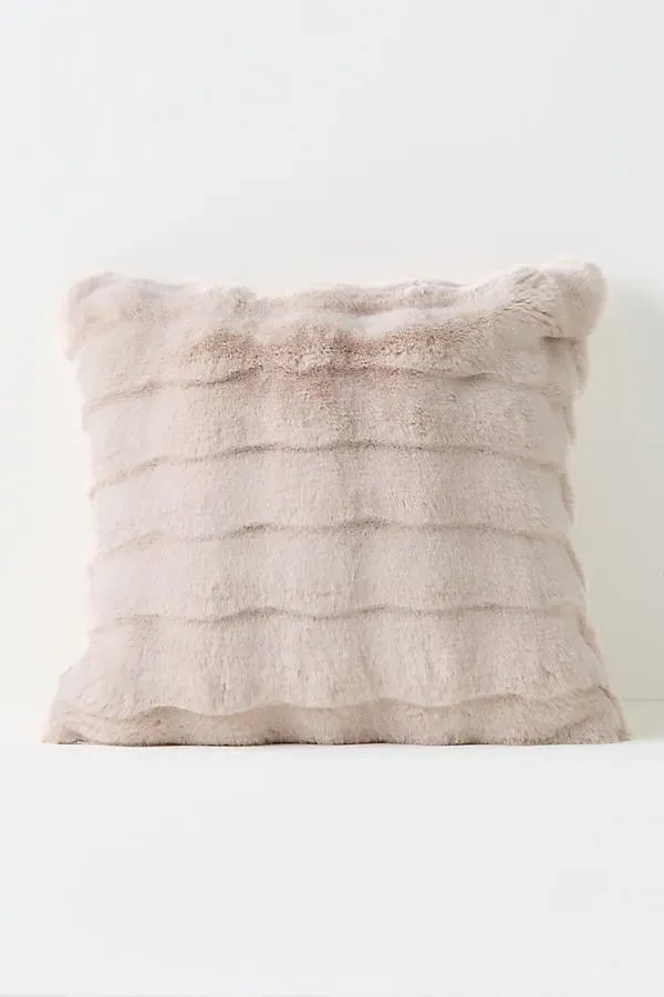 Scallop Carved Faux-Fur Pillow - Beige, Polyester product