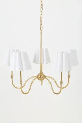 Scallop Shade 6-Arm Chandelier - Antique Brass, Cotton product