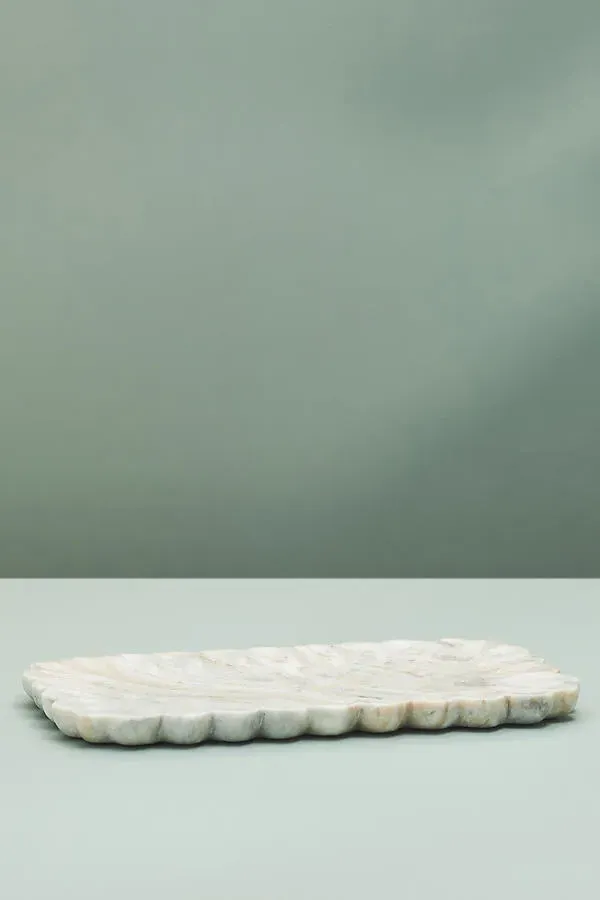 Scalloped Tray - Beige, Marble by Anthropologie