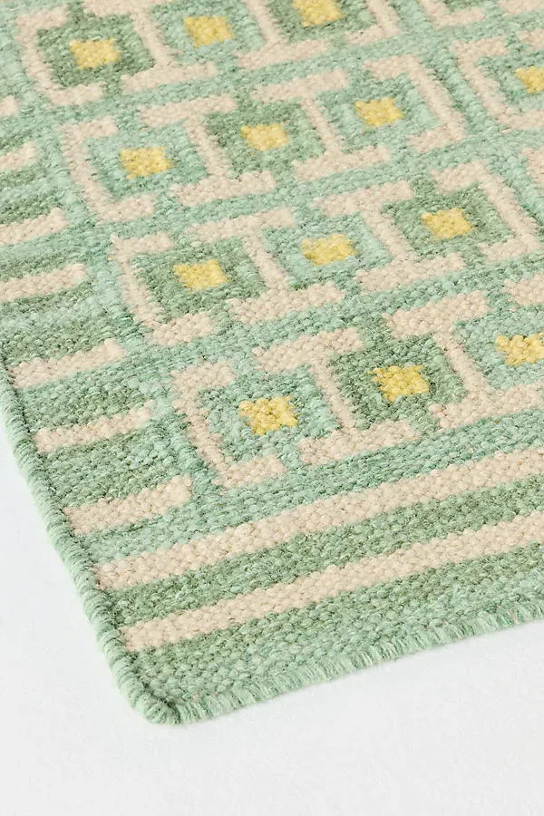 Scandi Grid Runner Rug - Green, Wool product