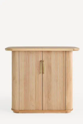 Scout Tall Fluted Bar Cabinet - Beige, Burl Wood product
